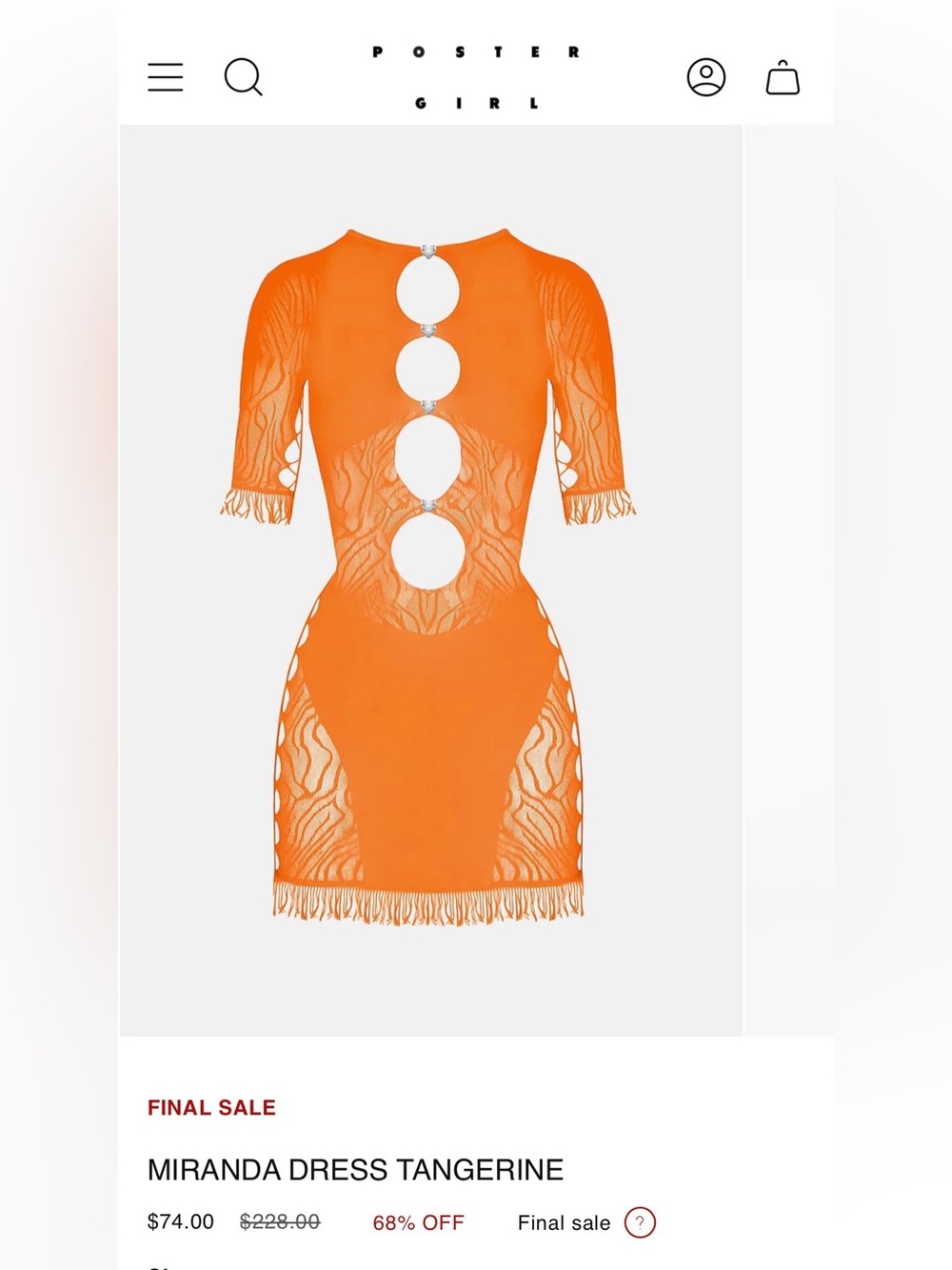 Poster Girl Miranda Dress in Tangerine, OS